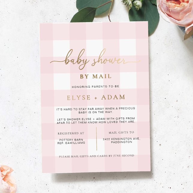 Rosa Kinderdusche mit Mail Foil Einladung (Girl Baby Shower By Mail Invitation Pink Gingham )