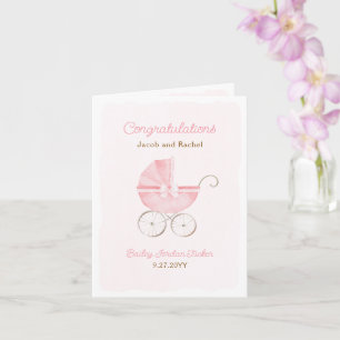 Rosa Kinderwagen Baby Mädchen Gratulationskarte Karte