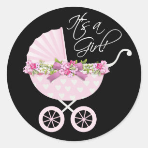 Rosa Kinderwagen Baby Runder Aufkleber