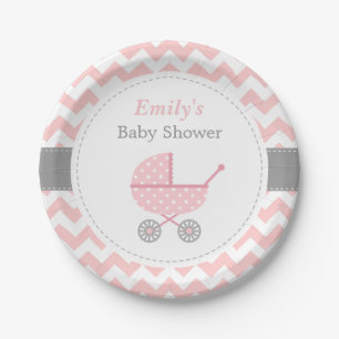 Rosa Kinderwagen Chevron Baby Mädchen Shower Zubeh Pappteller
