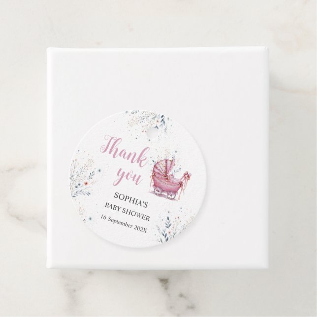 Rosa Kinderwagen Geschenkanhänger (Beispiel)