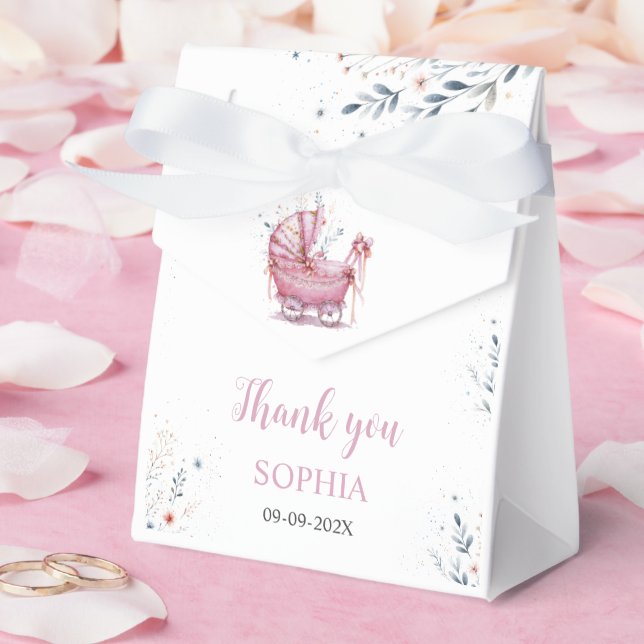 Rosa Kinderwagen Geschenkschachtel (Hochzeit)