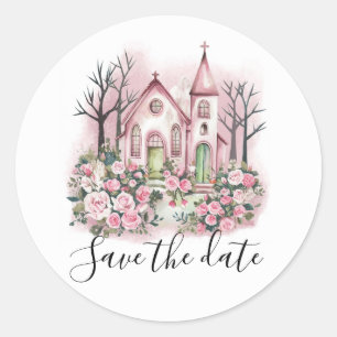 Rosa Kirchenflora Save the Date Runder Aufkleber