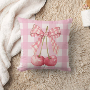 Rosa Kirsch-Gingham-Coquette-Schleife  Kissen
