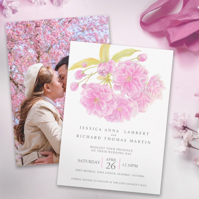 Rosa Kirschbaumblüte Aquarell Foto Hochzeit Einladung (Von Creator hochgeladen)