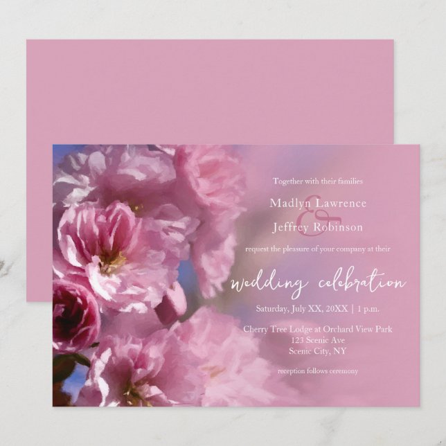 Rosa Kirschbaumblüten Frühjahrshochzeit Einladung (Vorne/Hinten)
