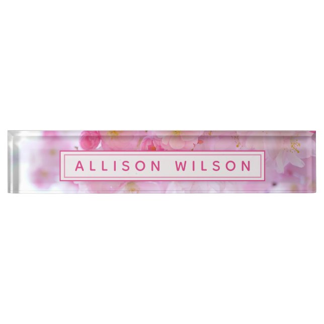 Rosa Kirschblossom Foto - Personalisiert Namensplakette (Vorderseite)