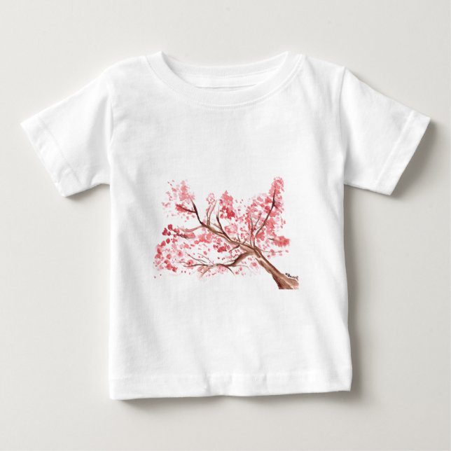 Rosa Kirschblüte Blume Aquarellmalerei Baby T-shirt (Vorderseite)