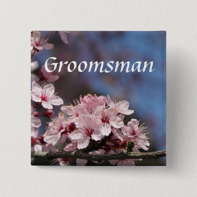 Rosa Kirschblüte Blume Hochzeitsknopf Button (Vorderseite)