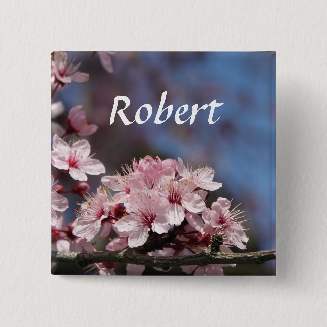 Rosa Kirschblüte Blume Hochzeitsknopf Button (Vorderseite)
