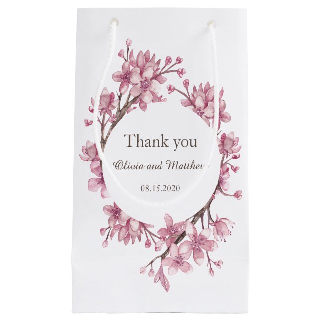Rosa Kirschblüte. Blumenhochzeit im Frühling Danke Kleine Geschenktüte (Vorderseite)