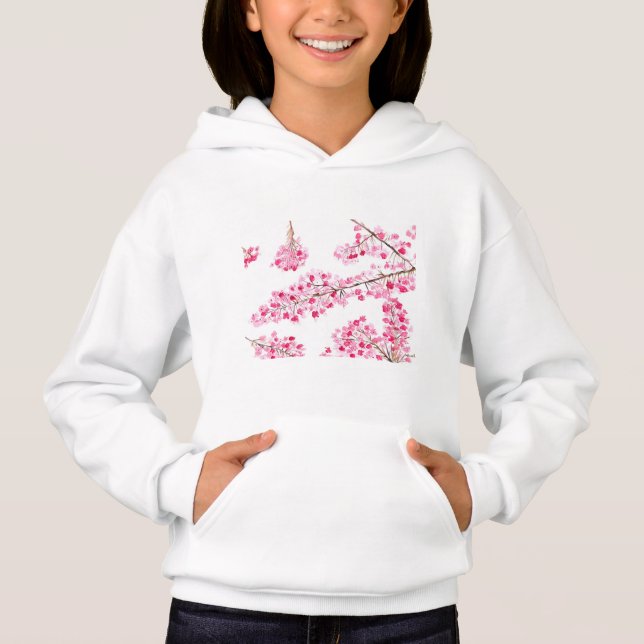 Rosa Kirschblüte florale Aquarellblüte Hoodie (Vorderseite)
