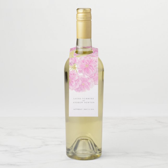 Rosa Kirschblüte Frühling Hochzeit Flaschenanhänger (Auf Flasche)