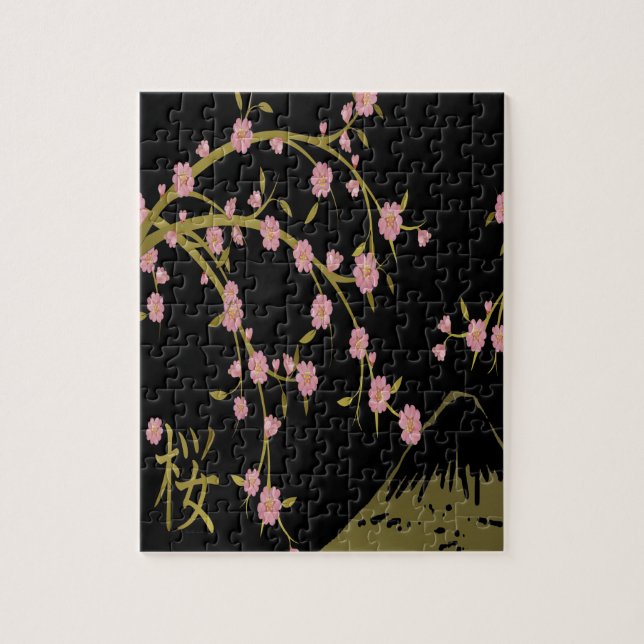 Rosa Kirschblüte-Goldschwarz-Japaner-Schirm (Vertikal)