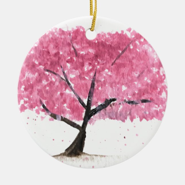 Rosa Kirschblüte Sakura Aquarell Japan Keramik Ornament (Vorne)