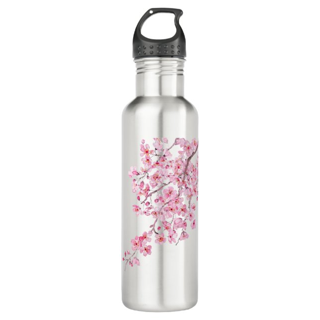 Rosa Kirschblüte Wasserfarbe 2020 Edelstahlflasche (Vorderseite)