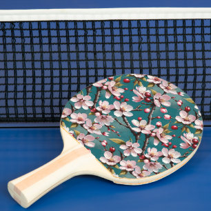 Rosa Kirschblüten Aquamariner Hintergrund Tischtennis Schläger