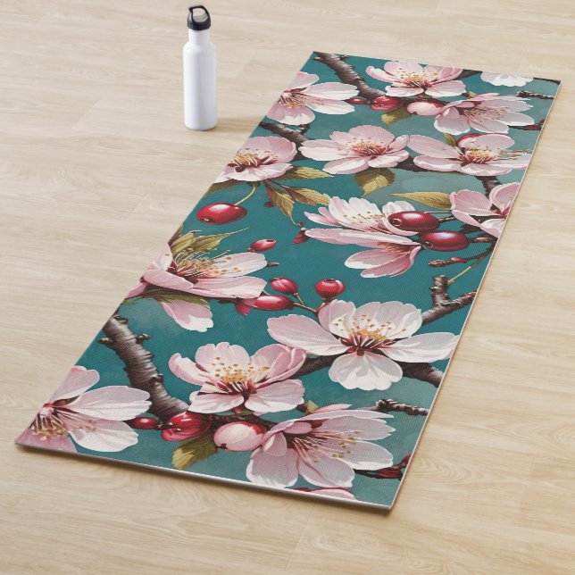 Rosa Kirschblüten Aquamariner Hintergrund Yogamatte (Beispiel)