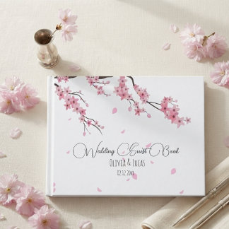 Rosa Kirschblüten-Aquarell-Blumenhochzeit Gästebuch