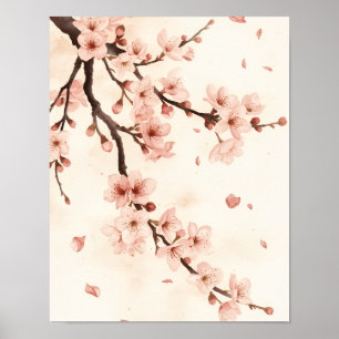 Rosa Kirschblüten-Aquarell-Zweig-Wandkunst Poster