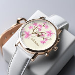 Rosa Kirschblüten Armbanduhr<br><div class="desc">Das schöne Blumendesign zeichnet sich durch eine elegante und süße Illustration eines Kirschblütens oder japanischer Sakura-Blume aus und kann mit Ihrem Namen,  Monogramm,  Initialen oder beliebigem Text für ein ganz besonderes Geschenk personalisiert werden!</div>