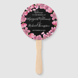 Rosa Kirschblüten auf dem Schwarzen Hochzeitsprogr Fächer