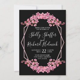Rosa Kirschblüten auf der Schwarzen Hochzeit Einladung