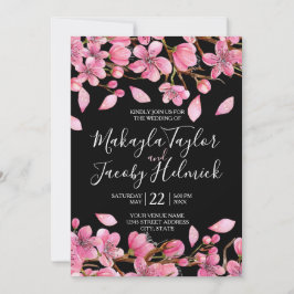 Rosa Kirschblüten auf der Schwarzen Hochzeit Einladung