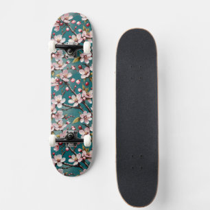 Rosa Kirschblüten auf einem launischen Türkis-Hint Skateboard
