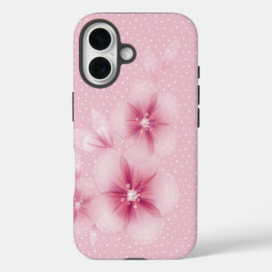 Rosa Kirschblüten auf Punkten iPhone 16 Hülle