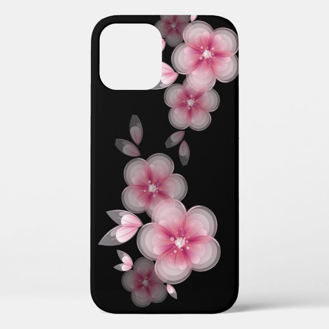 Rosa Kirschblüten auf schwarz Case-Mate iPhone Hülle (Rückseite)