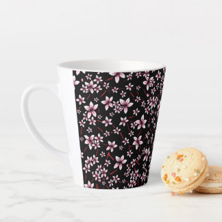 Rosa Kirschblüten auf Schwarz Milchtasse