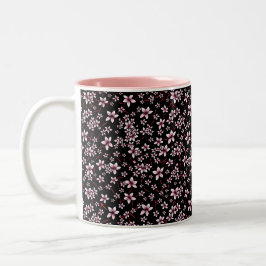 Rosa Kirschblüten auf Schwarz Zweifarbige Tasse
