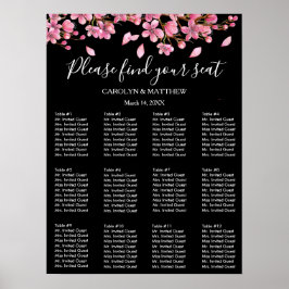Rosa Kirschblüten auf schwarzer Seekarte Poster