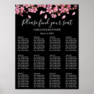 Rosa Kirschblüten auf schwarzer Seekarte Poster