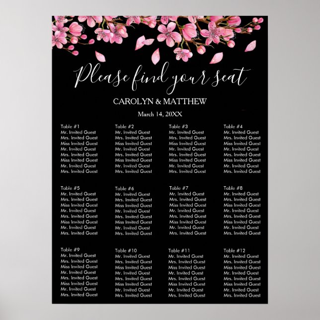 Rosa Kirschblüten auf schwarzer Seekarte Poster (Vorne)