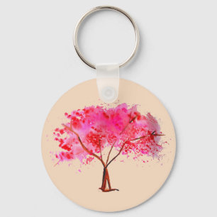 Rosa Kirschblüten-Baum-Aquarell Schlüsselanhänger
