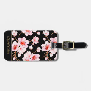 Rosa Kirschblüten Blumen Schwarz Anpassbar Gepäckanhänger