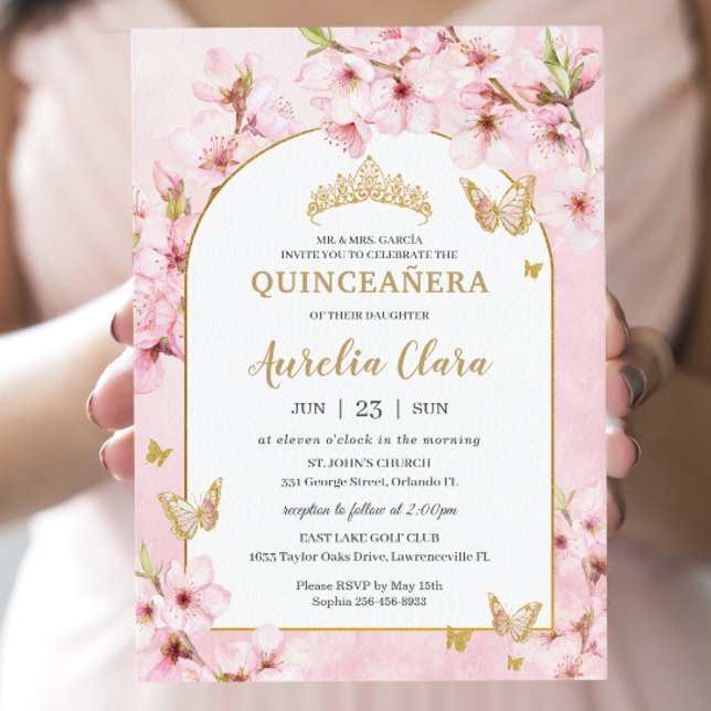Rosa Kirschblüten Blumenblüten Quinceañera Süß 16 Einladung (Von Creator hochgeladen)