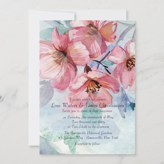 Rosa Kirschblüten Einladung zur Hochzeit (Vorderseite)