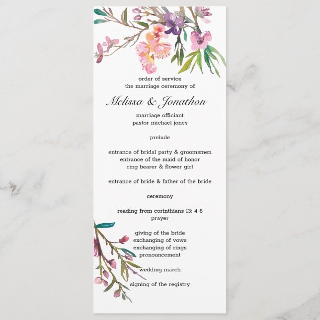 Rosa Kirschblüten Florales Hochzeitsprogramm Programm (Vorderseite)