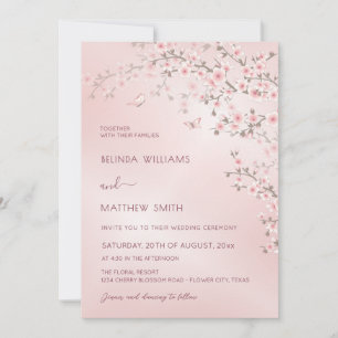 Rosa Kirschblüten-Foto-Hochzeit Einladung