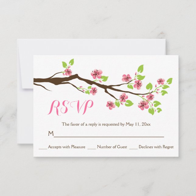 Rosa Kirschblüten Frühlingshochzeit UAWG RSVP Karte (Vorderseite)