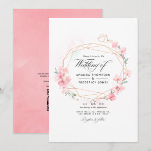 Rosa Kirschblüten-Geometrie QR-Code RSVP Hochzeit Einladung