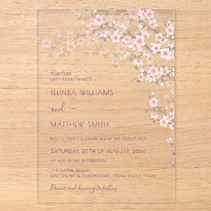 Rosa Kirschblüten-Hochzeit Acryleinladungen