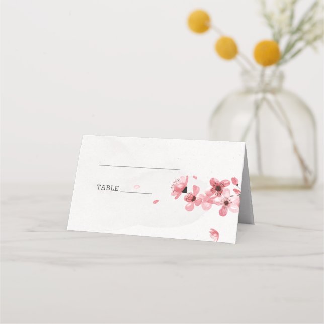 Rosa Kirschblüten Hochzeit mit Blumen Platzkarte (Rückseite)