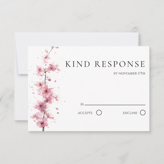 Rosa Kirschblüten-Hochzeit mit QR-Code RSVP Karte (Vorderseite)