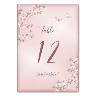 Rosa Kirschblüten-Hochzeit Tischnummer