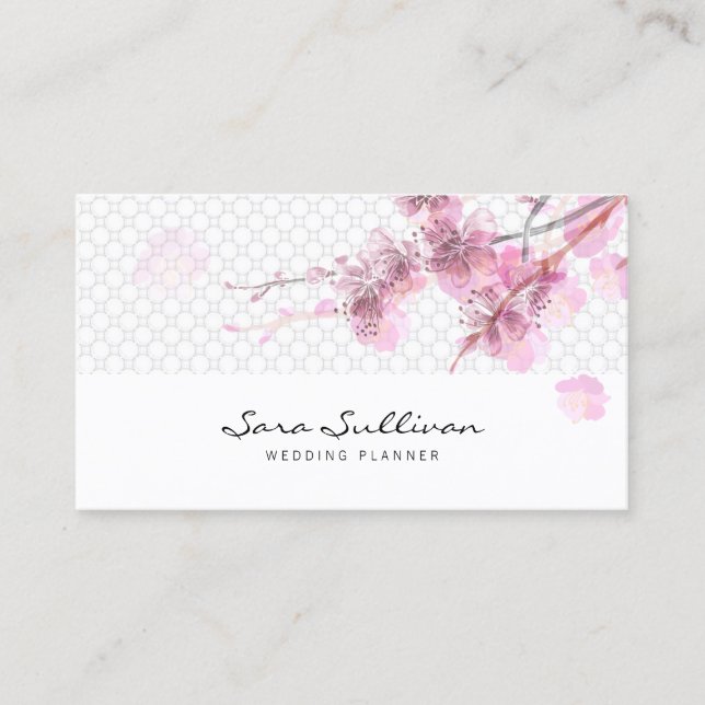 Rosa Kirschblüten Hochzeitsplaner Visitenkarte (Vorderseite)