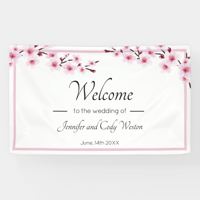 Rosa Kirschblüten Hochzeitszeichen Banner (Horizontal)